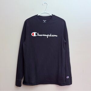 Champion Black Long Sleeve Crewneck Cotton Tee